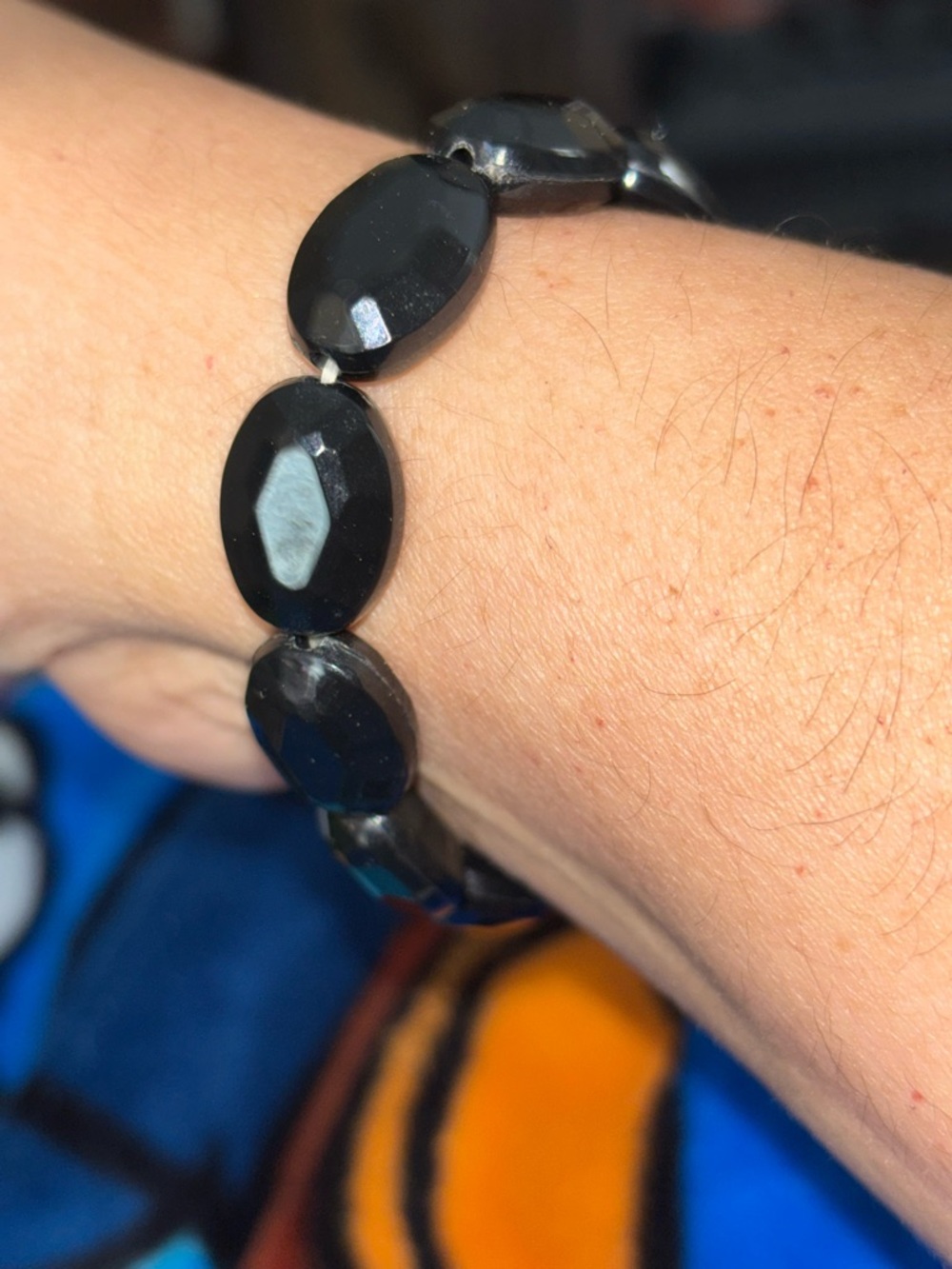 Vintage Faceted Black Beaded Stretch Bracelet